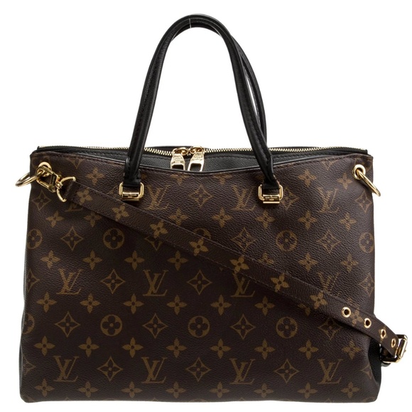 LOUIS VUITTON - DOUBLE BLACK LEATHER PALLAS BAG MM - Picture 1 of 3